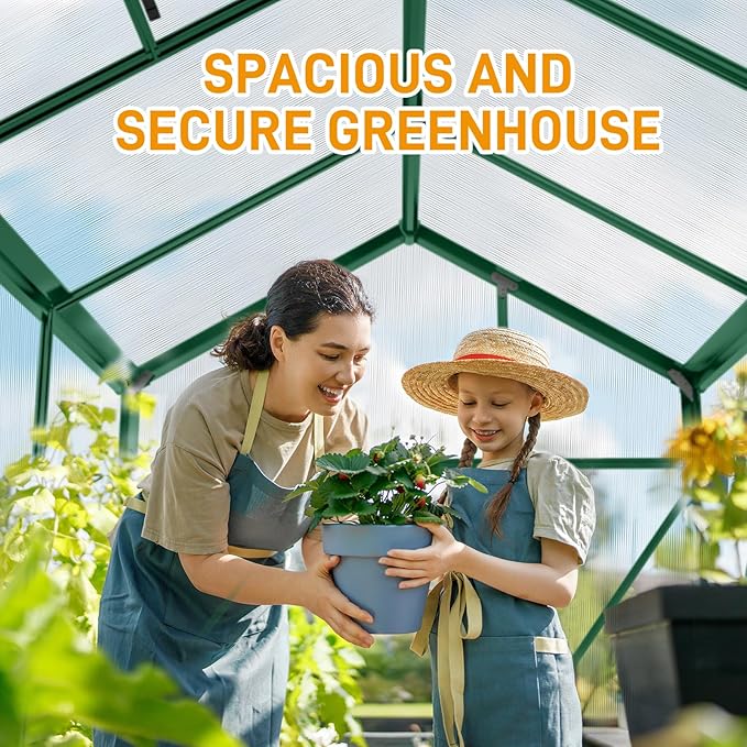 Vasitelan 6 x 10 FT Outdoor Greenhouse, Polycarbonate Greenhouse with Aluminum Frame for Backyard, Green Houses for Outside Garden Backyard, Patio (Green)