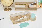Annova Mesh Stackable Drawer Cabinet and Shelf Organizer Bins Storage Basket School Office Supply Holder Tray- Set of 2 (Gold, 3x12x2 Inch)