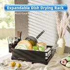 Simple Trending Dish Drying Rack, Dish Drainer for Kitchen Counter, Dish Rack with Tray for Large Capacity, Black
