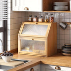 Bread Box for Kitchen Countertop Bin Double Layer Bread Box Storage Container Extra Large Capacity with Diamond Pattern Windows (Natural, Extra Large)