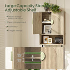 Bathroom Wall Cabinet, Medicine Cabinet for Bathroom, Wall Mounted Bathroom Cabinet with Towel Bar, Fluted Doors, Wall Cabinet for Bathroom, Kitchen, Living Room, Natural Oak and Gold