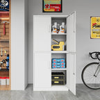 STANI Metal Storage Cabinet, Locking Steel Cabinet With 4 Doors and 2 Adjustable Shelves, 71" Lockable File Cabinet for Home Office, Garage, School (White)