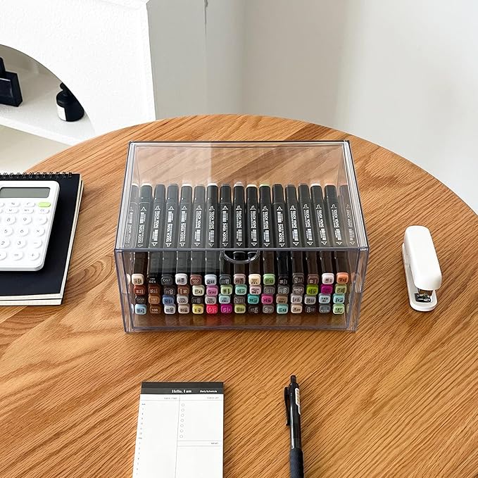 Clear Desk Organizers and Accessories, 2 Pack Plastic Drawer Organizer for Office Supplies, Marker Pen, Art Crafts, Stationery, Coffee Pods, Stackable Home Storage (2 Drawers)