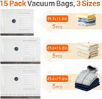 Vacuum Storage Bags for Travel with Electric Wireless Pump, Travel Compression Bags for Luggage, Space Saver for Backpack & Suitcase, 15 Pack Combo