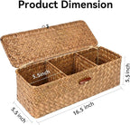 Seagrass Tank Basket with Lid with Rectangular Small Shelf Baskets Bin, Toilet Paper Basket with 3 Sections for Organize,Home Organizer Bin for Shelves Bathroom Closets Kitchen