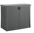Suncast Resin Outdoor Storage Cabinet, Cool Gray Wicker Resin Outdoor Cabinet, Weatherproof, Lockable Outside Storage for Patio, Deck, Balcony, Porch, Backyard, or Garden, Made in the USA