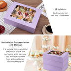 Hoewina 6PCS Cupcake Boxes - Hold 12 Count Cupcake Containers with Window, Food Grade Cupcake Holder Easy Transport and Presentation - Ideal for Cupcakes, Desserts, and More (Light Purple)