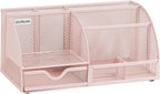 Mind Reader 7-Compartment Desktop Organizer, File & Accessory Storage, Metal Mesh Office Organizer for Desk, Workspace, Mail, Pink
