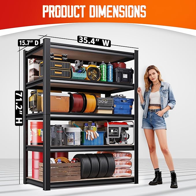 71"H Garage Shelving-2050LBS 5 Tier Storage Shelves,Adjustable Heavy Duty Metal Shelving Unit and Storage Large Rack,Utility Steel Shelf For Shop Warehouse Industrial Pantry Basement 71"x35"x16"