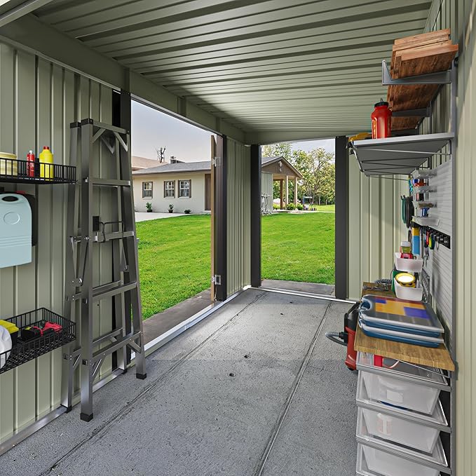 Patiowell 8x4 FT Outdoor Storage Shed, Heavy Duty Tool Metal Sheds with 3 Lockable Doors and Updated Frame Structure for Backyard Patio Lawn, Brown