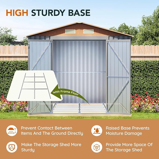10×8FT Metal Shed & Outdoor Storage Shed with Floor Frame,Steel Tool Multi-used Shed with Vents,Lockable Doors,Window,Compact Tool Shed for Backyard, Patio, Lawn and Garden Various Storage(Matte Gray)