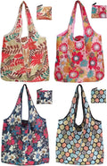 Cute Reusable Grocery Bags, 4 Pack (50Lbs Capacity) - Foldable & Washable Market Totes, Bulk Cloth Bags for Shopping, Travel, Storage, or as Reusable Gift Bags for Women