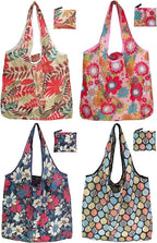 Cute Reusable Grocery Bags, 4 Pack (50Lbs Capacity) - Foldable & Washable Market Totes, Bulk Cloth Bags for Shopping, Travel, Storage, or as Reusable Gift Bags for Women