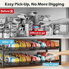 iSPECLE Extendable Can Organizer for Pantry, Adjustable Width Can Storage Organizer for 48 Cans, Heavy Duty Auto Rolling Dispenser Rack, Stackable Metal Shelf Holder for Soup Spices Snacks, Black