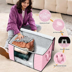 Fab totes 24 Gallons Clothes Storage, Foldable Thick Fabric Blanket Storage Bags, Containers for Organizing Bedroom, Closet, Clothing, Comforter, Organization with Handle (10 Pack,Pink)