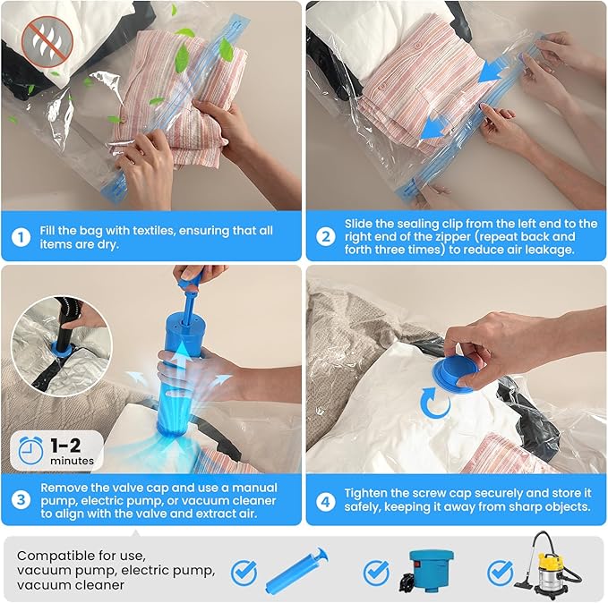 6Pack Thickened Space Saver Vacuum Storage Bags Medium for Clothes with Hand Pump, Vacuum Sealed Bags for Clothing, Comforters and Blankets