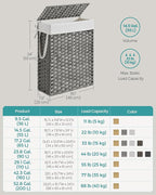 SONGMICS Slim Laundry Hamper with Lid, 14.5 Gallon (55L) Rattan Clothes Laundry Basket with Lid and Handles, Foldable, Removable Liner, Dove Gray ULCB164G01