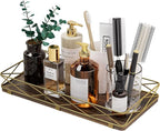 Toilet Paper Basket Holder, 13" Toilet Tank Tray, Wood and Metal Toilet Tray Vanity Organizer Bathroom Tray, Kitchen Sink Organizer for Soap Dispenser (Brown+Gold)