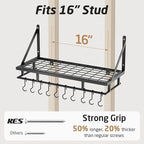 KES 24 Inch Kitchen Pot Pan Rack Wall Mounted Hanging Storage Organizer Wall Shelf With Hooks Matte Black, KUR215S60-BK