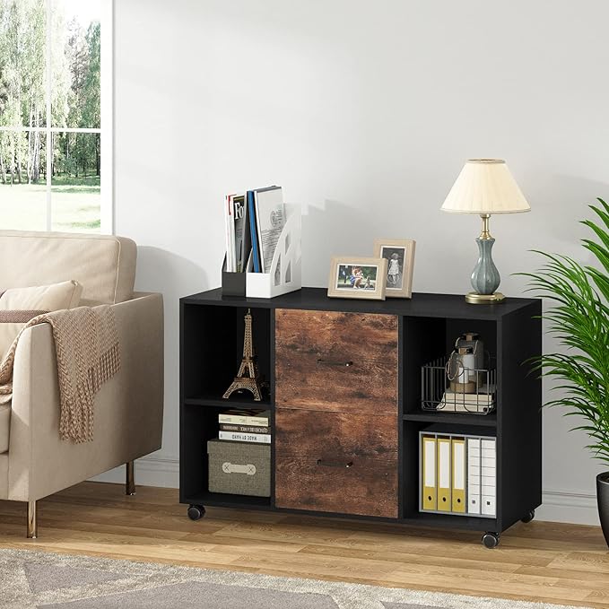 LITTLE TREE 2 Drawer File Cabinet Large Mobile Lateral Filing Cabinet Letter Size for Home Office, Rustic Brown