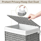 Chrislley 90L Slim Laundry Hamper with Wheels, Rolling Laundry Basket with Lid and Renovable Liner Bag, Handwoven Rattan Organizer for bedroom, bathroom, laundry room (Grey)