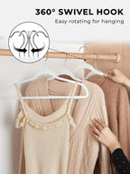 Smarter Plastic Hangers 200 Pack - Thin Hangers Non-Velvet with 360° Swivel Chrome Hook & Notches, Sweater Hanger No Shoulder Bump - Ideal for Dresses, Coats, Shirt, Jacket, Sweater - White
