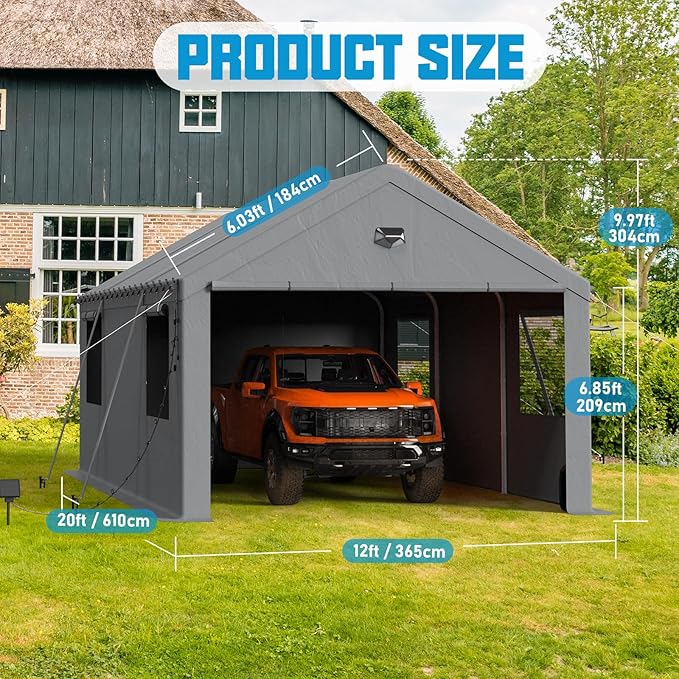 Carports Canopy Heavy Duty, Portable Garage with Sidewalls (12x20, Grey)