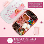 Paris Hilton 2-Pack Bento Style Snack Boxes, 7-Compartment Lunch Containers with Built-In Phone Stand, Removable Dividers and Dip Containers, Pink Bow Print