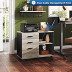 DEVAISE 3 Drawer Mobile File Cabinet, Wood Lateral Filing Cabinet, Printer Stand with Open Shelves for Home Office, Greige