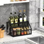 Coffee Syrup Rack Organizer, Syrup Bottle Holder Stand for Coffee Bar, 2-Tier 8 Bottles Storage Shelves for Syrup, Wine, Dressing for Kitchen Countertop, Black