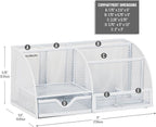 Mind Reader 7-Compartment Desktop Organizer, File & Accessory Storage, Metal Mesh Office Organizer for Desk, Workspace, Mail, White