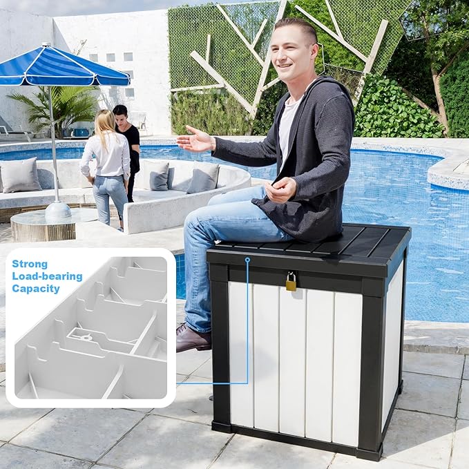 50 GallonOutdoor Storage Box,Resin Deck Boxes Waterproof, IndoorOutdoor Bin for Package Delivery, Patio Cushions, Gardening Tools, Lockable, UV Resistant