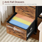3 Drawer File Cabinet, Vertical Filing Cabinet with Wheels, Printer Stand with Non-Woven Fabric Drawer, Adjustable Hanging Rods, fits A4/Letter Size, for Home Office, Rustic Brown FCHR5901