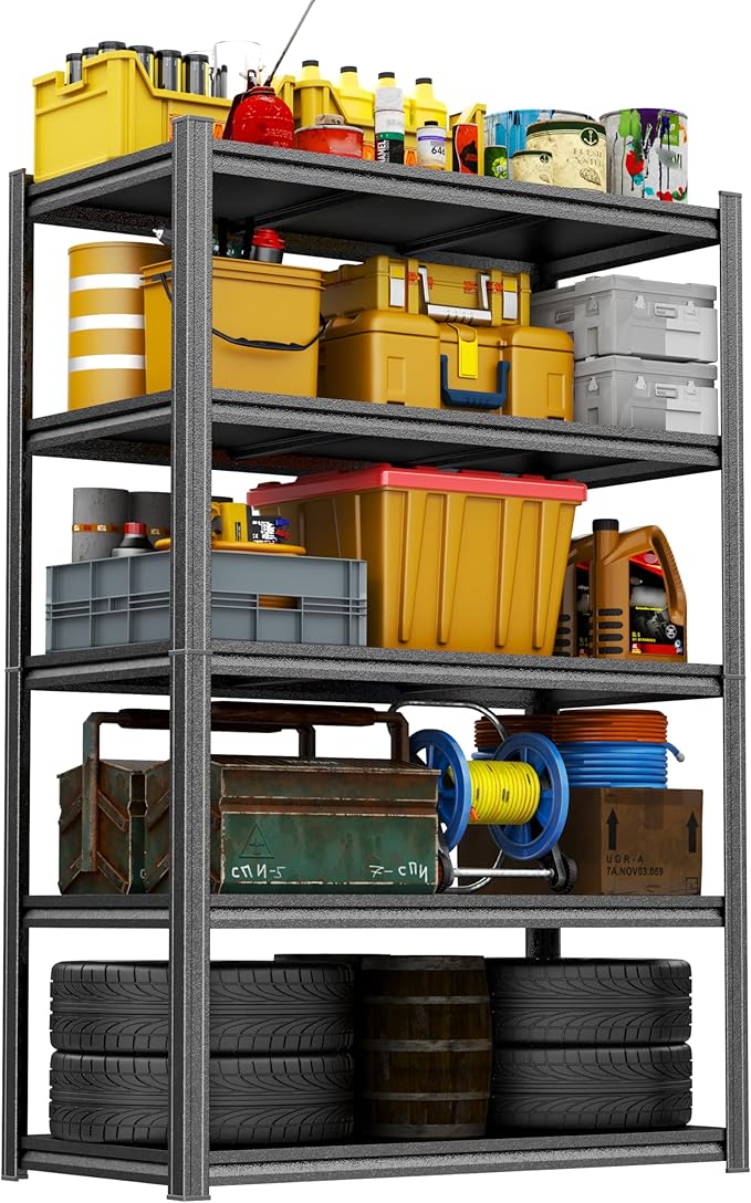 72"H Garage Shelving Storage Shelves Heavy Duty 3000LBS Metal Shelving 5 Tier Adjustable Shelving Unit Storage Rack and Shelving for Basement, Warehouse, Pantry, Closet, Kitchen 39.4"W × 17.7"D × 72"H