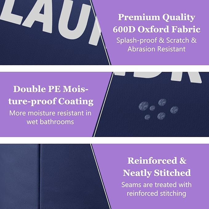 2Pack 95L Big Clothes Hamper for Family, Collapsible Laundry Baskets with Handles, Dirty Clothes Bin Stand Up Well, Toteable Laundry Bag for Bathroom, Travel, Grey/Navy Blue