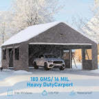Carports Canopy Heavy Duty, Portable Garage with Sidewalls and Side Doors (20x20, Grey)