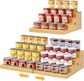 Expandable Bamboo Can Storage Rack, 4 Tier Adjustable Can Organizer for Pantry Holds Up to 32 Cans, Soda Can Dispenser, Canned Food Storage Display Shelf for Cabinet & Countertop (Patent Pending)