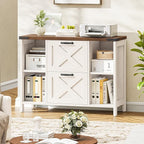 2 Drawer File Cabinet, Farmhouse Lateral Filing Cabinet Fits File Letter or A4 Size, Wooden Printer Stand with Open Storage Adjustable Shelf for Home Office, Rustic White