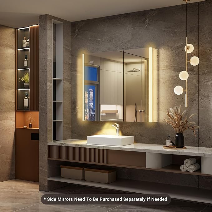 36x32 Lighted Medicine Cabinet Mirror with Magnifying & Night Lamp, 155° Soft-Close Hinge, Surface or Recessed Medicine Cabinet with Lights & Outlet, GFCI,Time Display& Inner Light,Hardwired