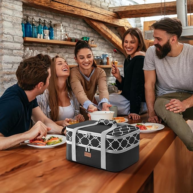 Lifewit Insulated Single Decker Casserole Carrier, Lasagna Lugger Holder for Hot or Cold Food, Fits 9" x 13" Baking Dish, Thermal Lunch Tote Bag for Potluck Parties, Picnic and Cookouts, Black
