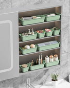 13 Pack Plastic Drawer Organizers Set, 3 Sizes Desk Drawer Organizer Trays for Vanity and Makeup Organizer, Organization and Storage for Makeup, Kitchen Utensils, Bathroom and Office(Green)