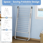 KINGBOARD Clothes Drying Rack Foldable, Metal Drying Rack Clothing with Height-Adjustable, Laundry Rack, Indoor Outdoor Use, No Assembly, 20.47"x 70"x 42.52", White