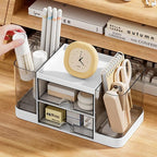 Desk Organizer with Pen Holder and 2 Drawers, Office Organizer, Desktop Organizer for Desk, Office, School, Home (White)
