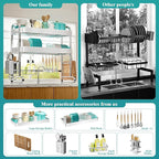 HOWDIA 3-Tier Over The Sink Dish Drying Rack, 304 Stainless Steel Dish Rack with Honeycomb Design, Cutlery Holder & Chopping Board Rack, 33.86” x 11.81” x 33.07” for Maximum Kitchen Storage