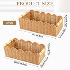 2 Pack Paper Rope Storage Baskets for Toilet Paper, Scalloped Edge Decor Baskets for Bathroom, Hand Woven Organizer Basket with Wooden Handle, Neutral Organizing Basket for Toilet Tank Top Bedroom