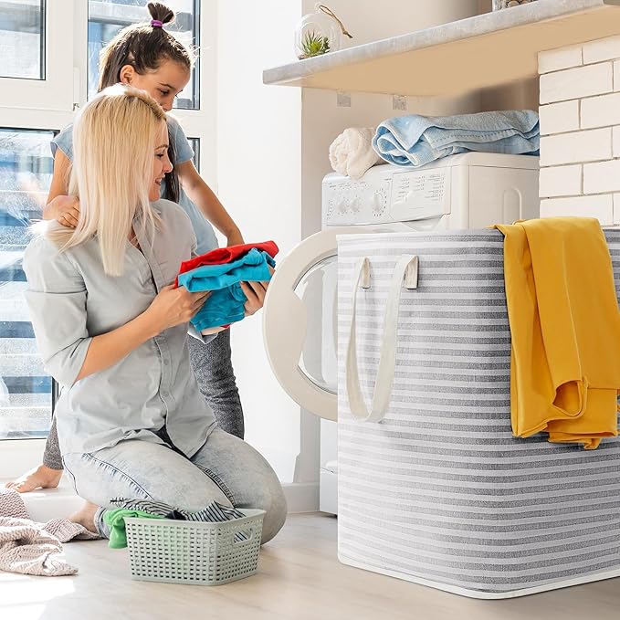 Lifewit 2 Pack Laundry Basket 90L Each, Collapsible Clothes Hamper with Reinforced Handles, Freestanding Waterproof Design for Bedroom and Laundry Room, Grey 180L Total