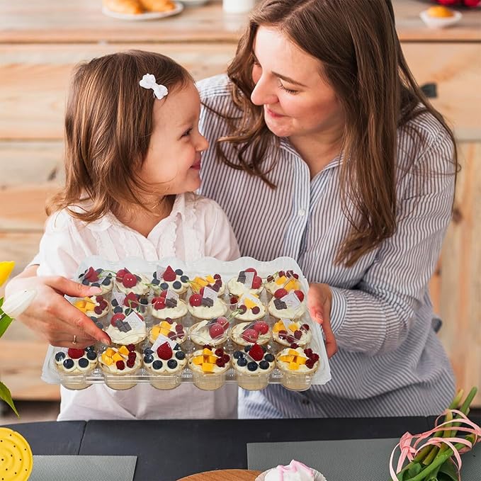 24 Count x 5 Sets Plastic Cupcake Containers, Durable and BPA-Free Cupcake Holder with Lid for Easy Transport Storage, Stackable Clear Cupcake Carriers, Reusable Dessert Boxes