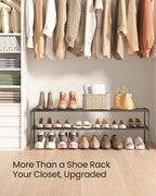 SONGMICS Shoe Rack, 2-Tier Shoe Organizer, Metal Storage Shelf, Upright or Upside Down, for 15-18 Pairs, Stackable, for Entryway, 11.8 x 46.1 x 14.6 Inches, Black ULSA032B01