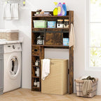 Giantex Over The Toilet Storage Cabinet, Farmhouse Space Saver with Sliding Door, Toilet Paper Holder, Side Hooks & Adjustable Shelves, Over Toilet Bathroom Organizer for Laundry, Restroom (Brown)