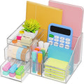 VITVITI Acrylic Desk Organizer, Clear Pencil Organizer for Desk, Multifunctional Desktop Stationary Pen Organizer, 8 Compartment Storage with Drawer, for Office/A4 Paper/Art Supply